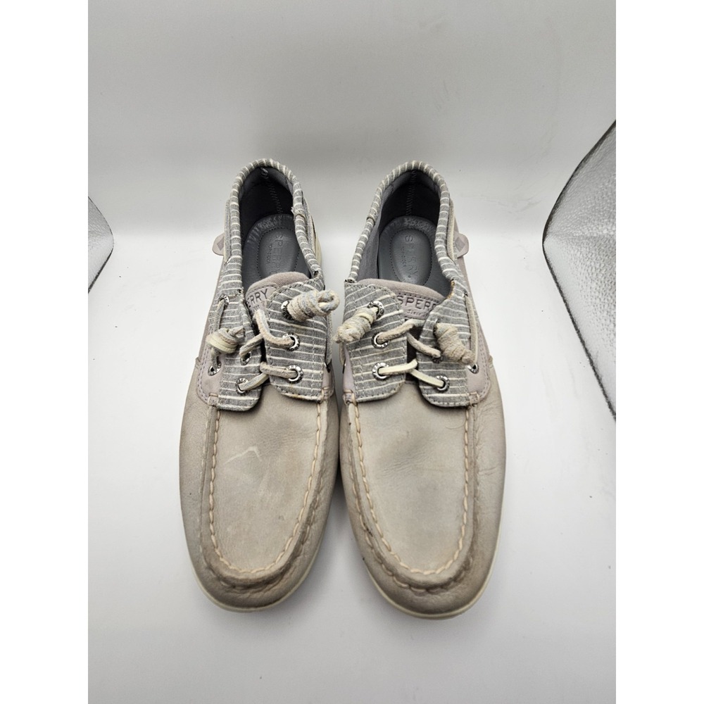 SPERRY Top Sider Leather Canvas Slip on Boat Shoe Lace‎ Up Women 9 *GRAY*